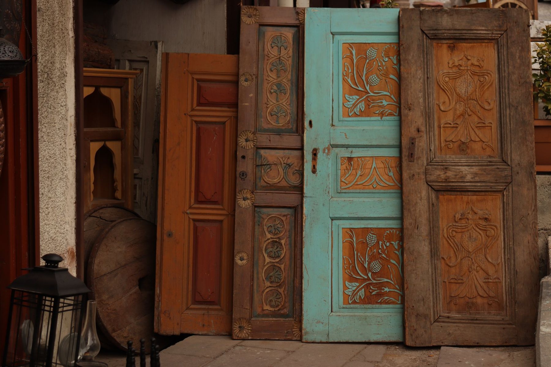 Wooden door with graffiti